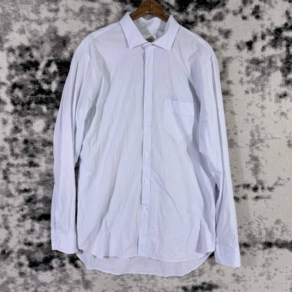 Billy Reid Dress Shirt Mens Size 17 Pinestripe Light Blue Business Formal Office